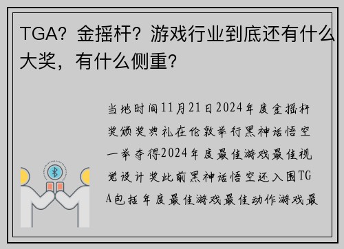 TGA？金摇杆？游戏行业到底还有什么大奖，有什么侧重？