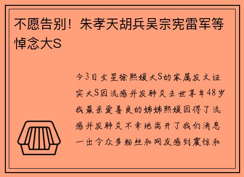 不愿告别！朱孝天胡兵吴宗宪雷军等悼念大S
