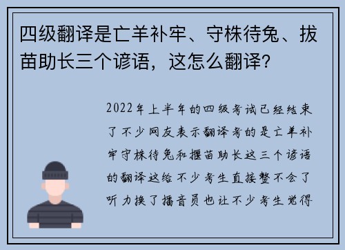四级翻译是亡羊补牢、守株待兔、拔苗助长三个谚语，这怎么翻译？